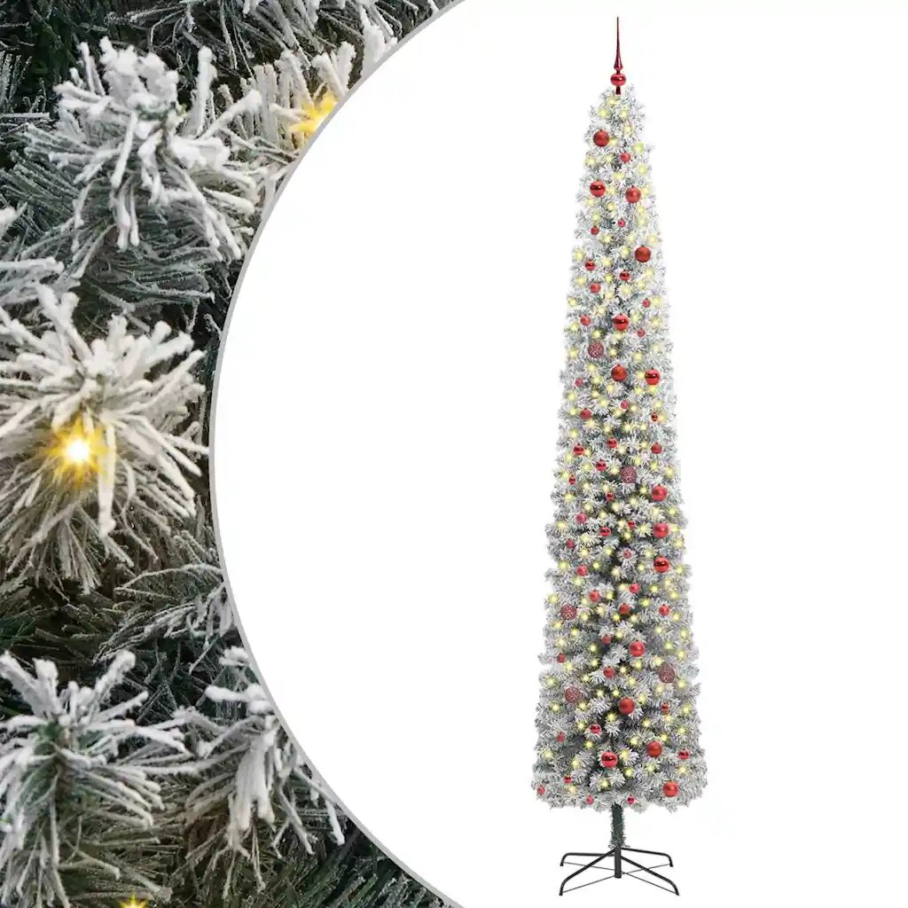 vidaXL Изкуствена коледна елха с LED светлини Зелен и бял 300 cm