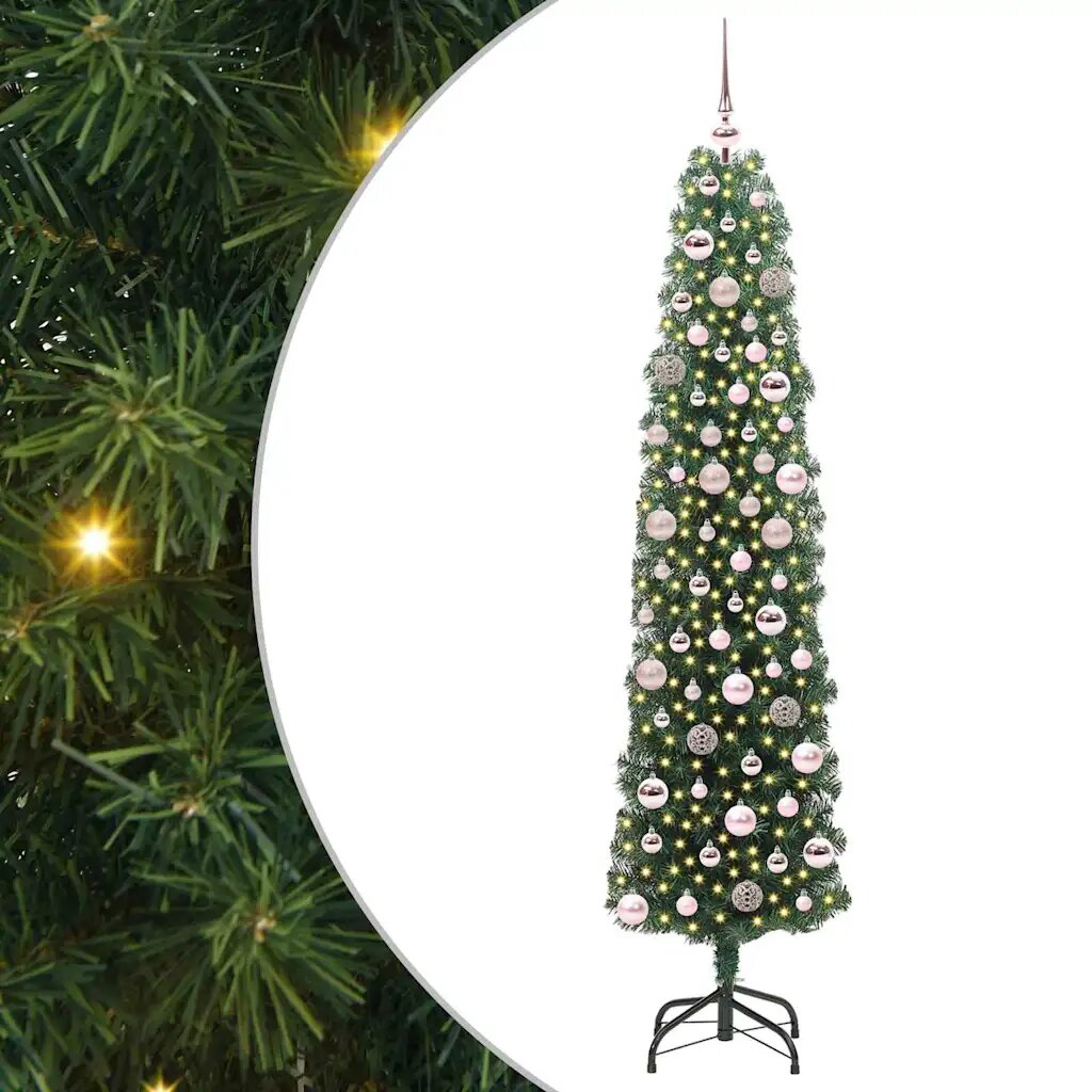 vidaXL Изкуствена коледна елха с LED светлини Зелено 180 cm