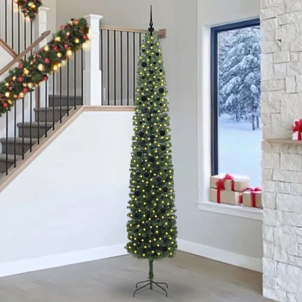 vidaXL Изкуствена коледна елха с LED светлини Зелено 270 cm