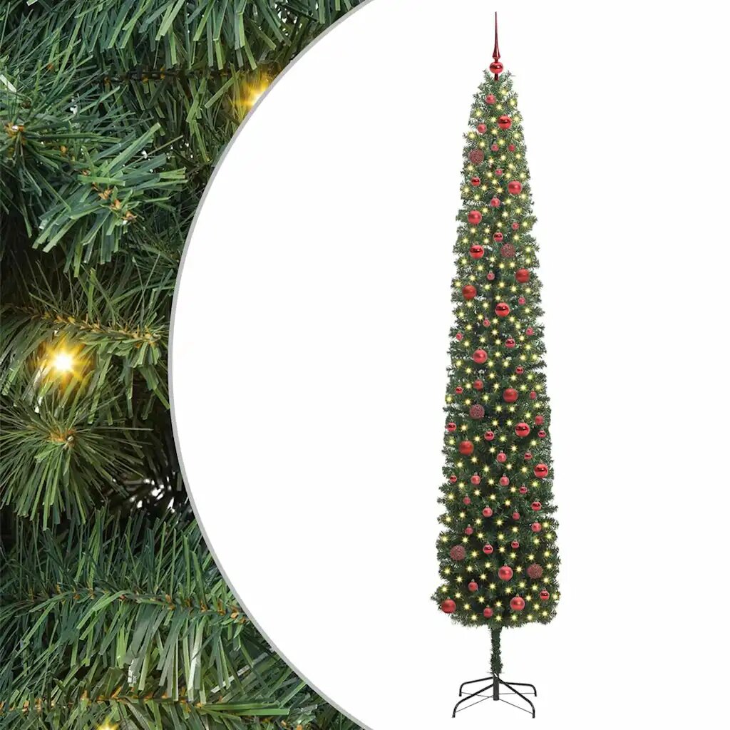 vidaXL Изкуствена коледна елха с LED светлини Зелено 270 cm