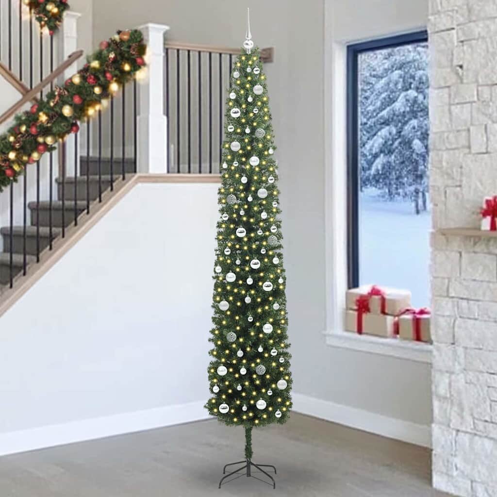 vidaXL Изкуствена коледна елха с LED светлини Зелено 270 cm
