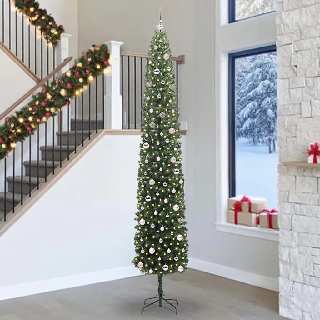 vidaXL Изкуствена коледна елха с LED светлини Зелено 300 cm