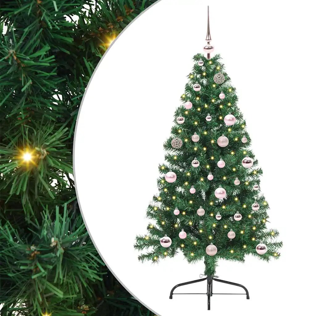 vidaXL Изкуствена коледна елха с подсветка Зелен 150 cm ПВЦ