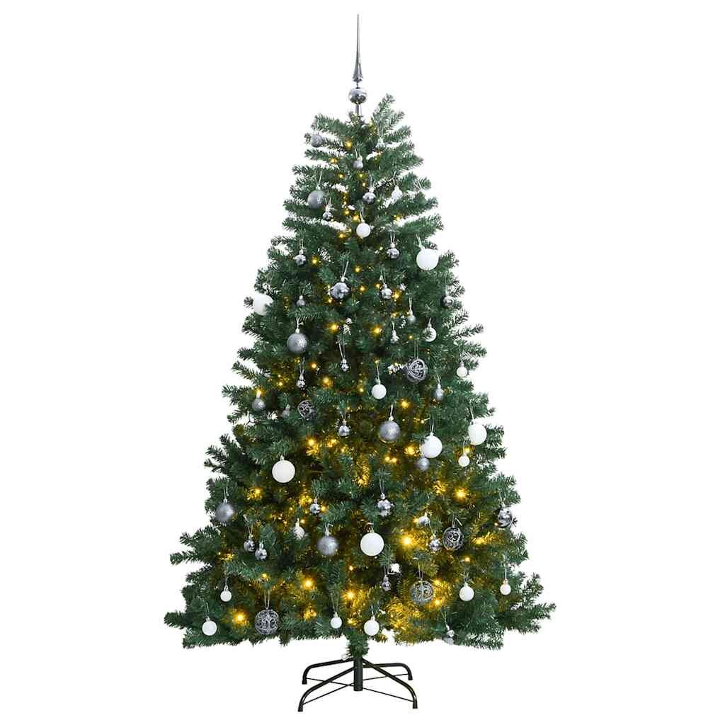 vidaXL Изкуствена коледна елха с шарнири 300 LED и топки 240 см