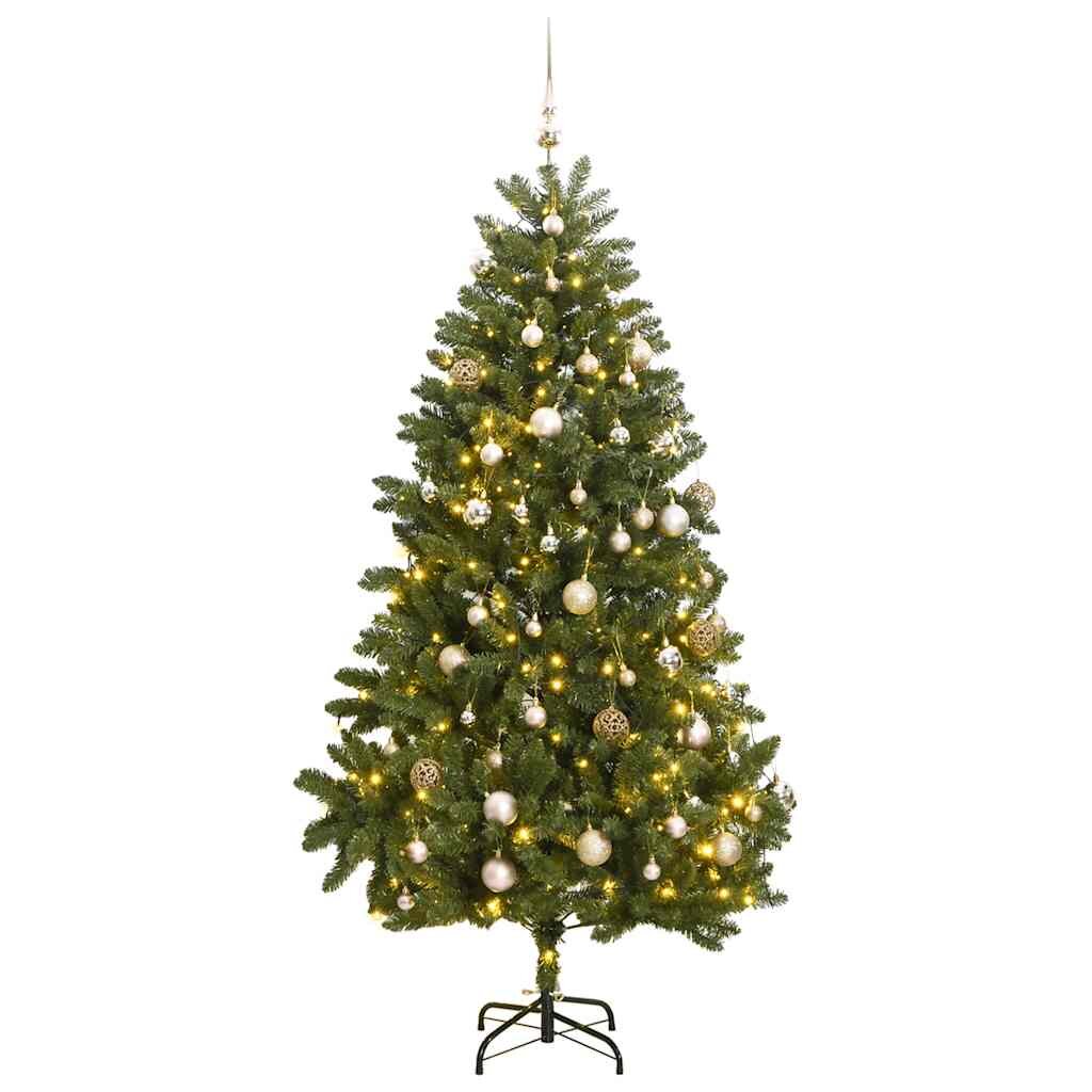 vidaXL Изкуствена коледна елха с шарнири 300 LED и топки 270 см