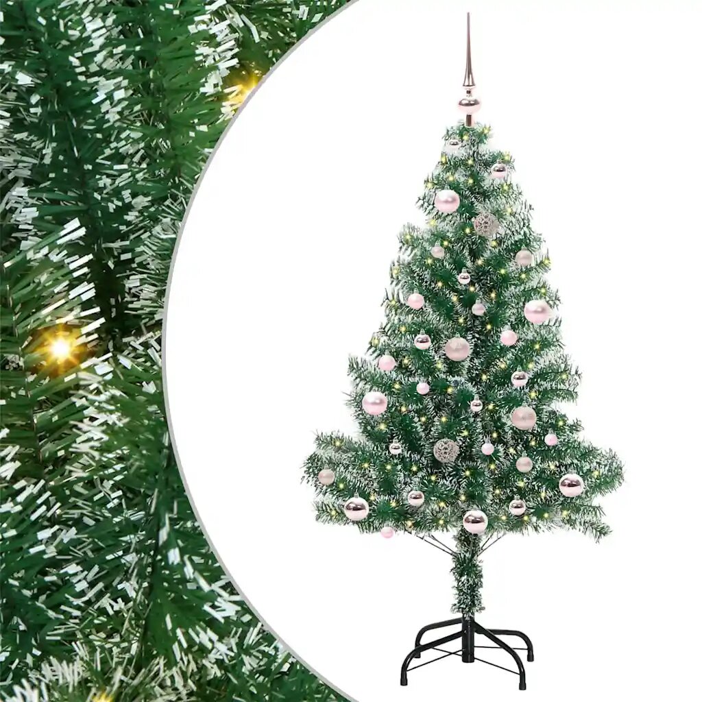 vidaXL Изкуствена коледна елха със сняг и LED светлина 150 cm
