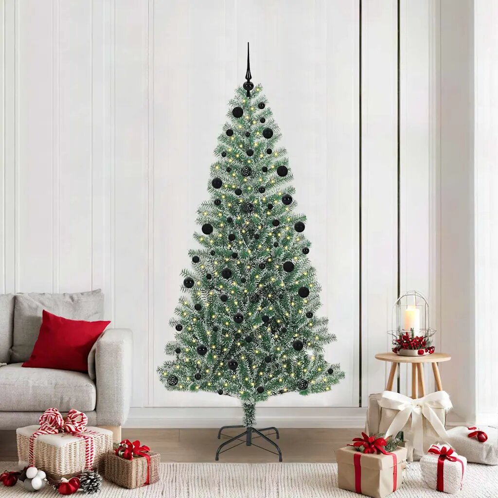 vidaXL Изкуствена коледна елха със сняг и LED светлина 210 cm