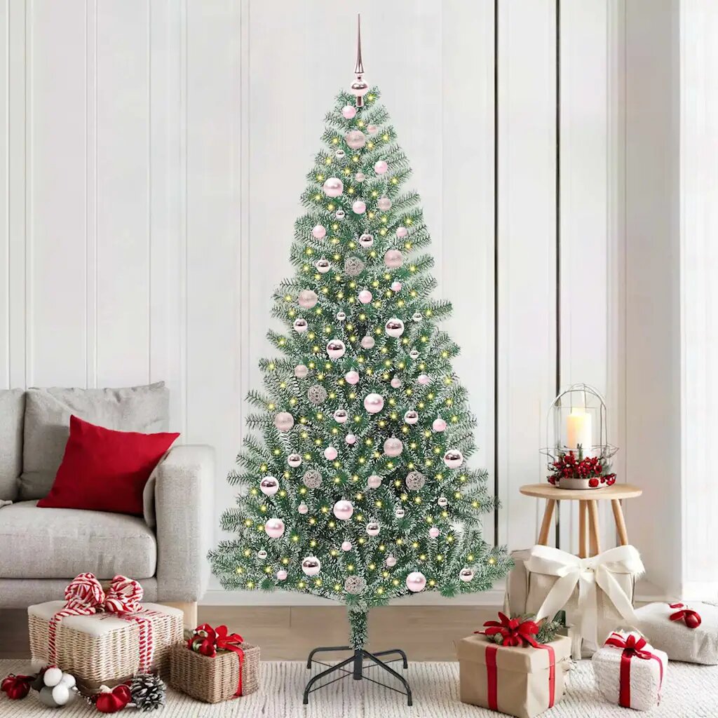 vidaXL Изкуствена коледна елха със сняг и LED светлина 210 cm
