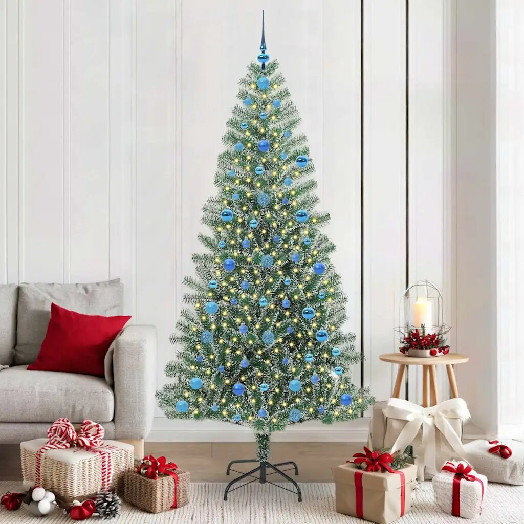 vidaXL Изкуствена коледна елха със сняг и LED светлина 210 cm