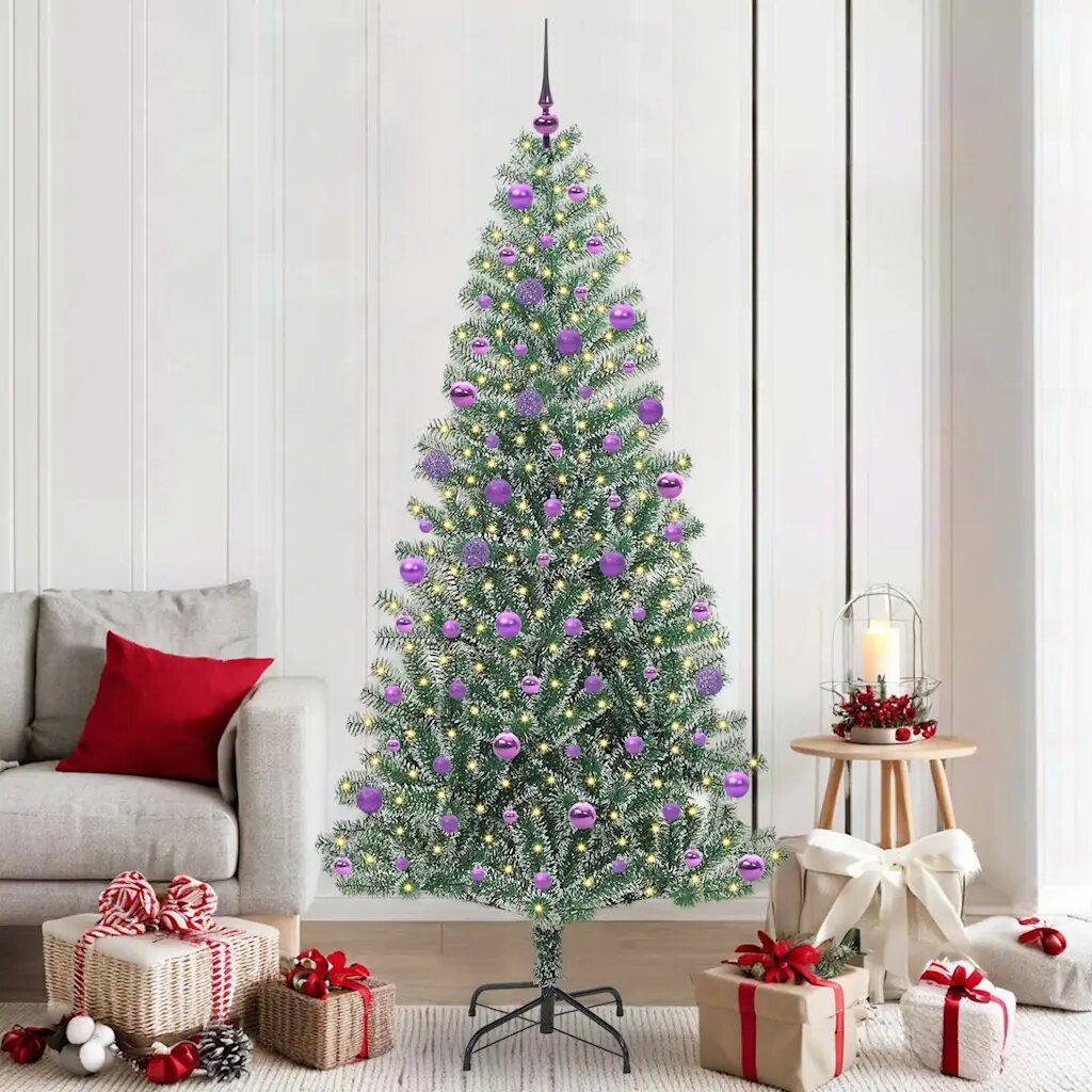 vidaXL Изкуствена коледна елха със сняг и LED светлина 210 cm