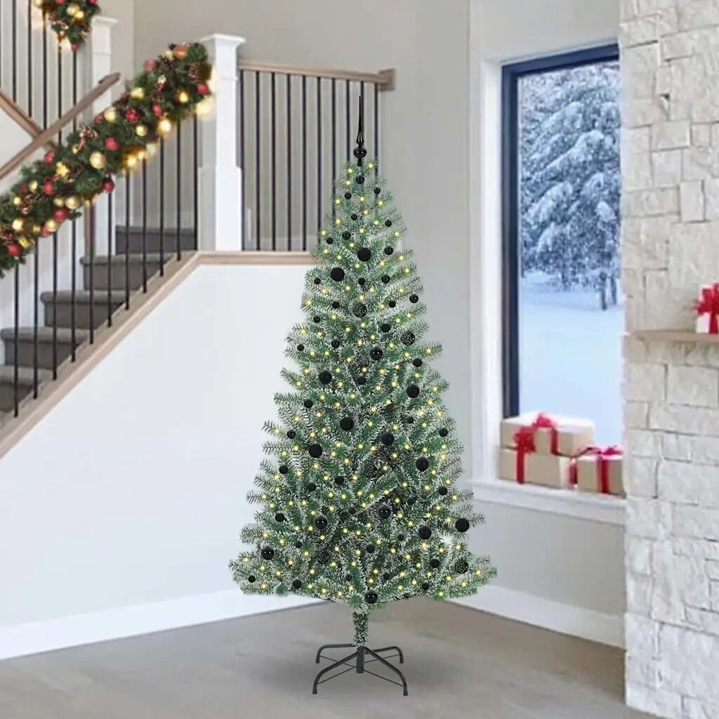 vidaXL Изкуствена коледна елха със сняг и LED светлина 240 cm