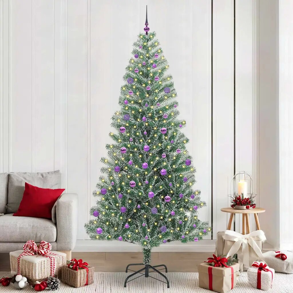vidaXL Изкуствена коледна елха със сняг и LED светлина 240 cm