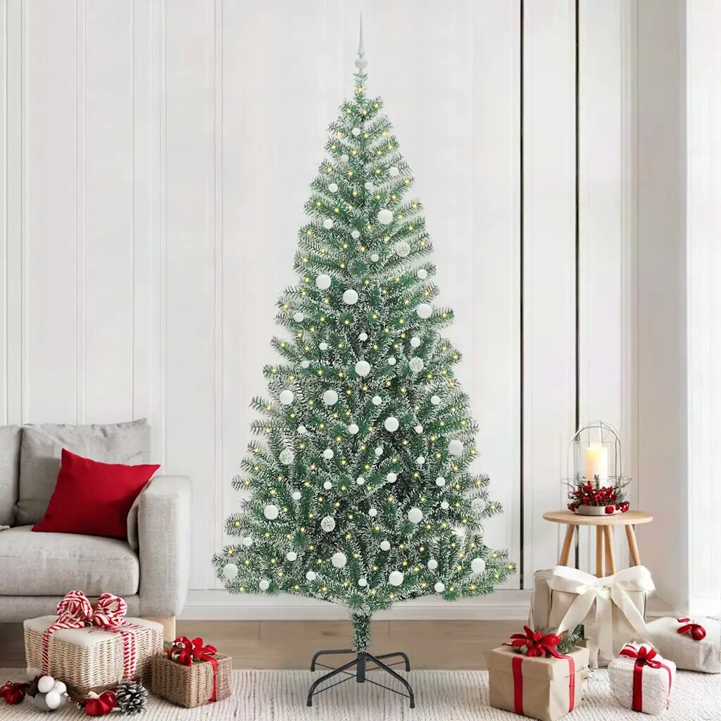 vidaXL Изкуствена коледна елха със сняг и LED светлина 240 cm