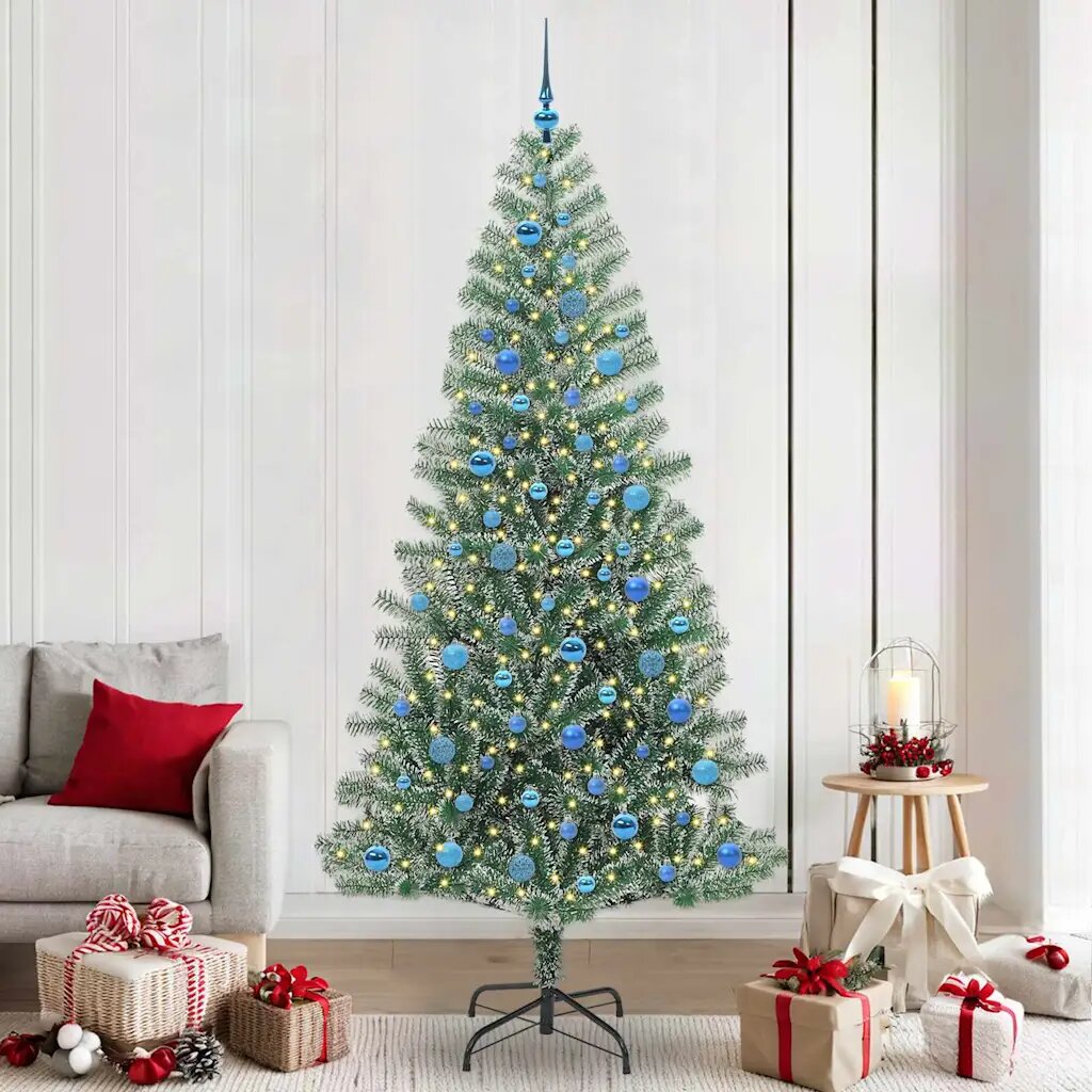 vidaXL Изкуствена коледна елха със сняг и LED светлина 240 cm
