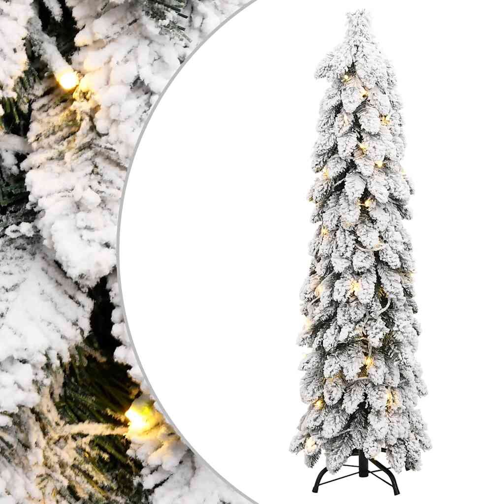 vidaXL Изкуствена осветена коледна елха с 80 LED флокиран сняг 150 см