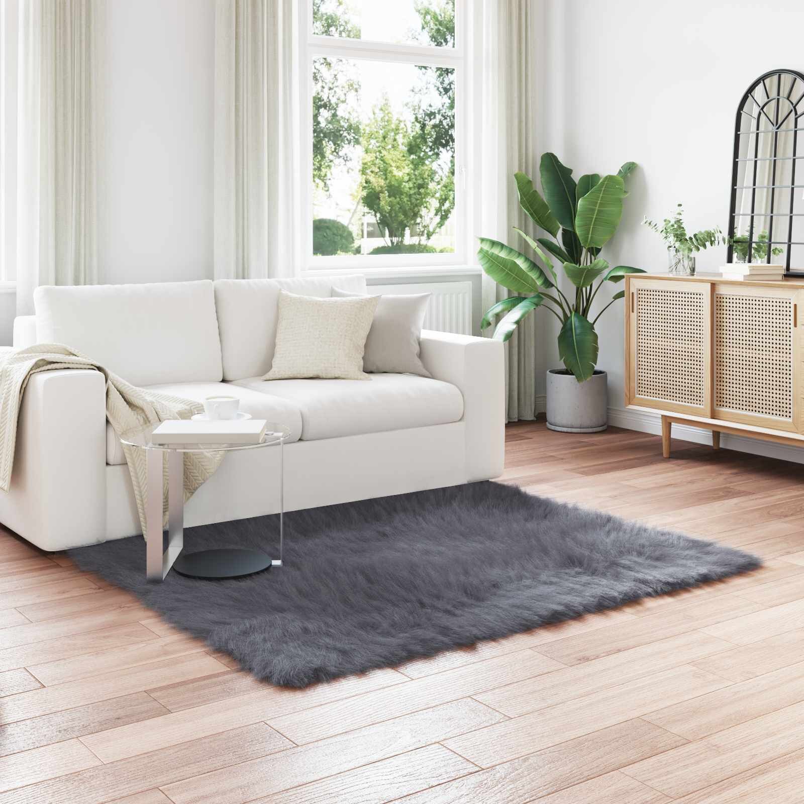 vidaXL Изкуствена овча килим TAFALLA Антрацит 120 x 120 cm Полиестер