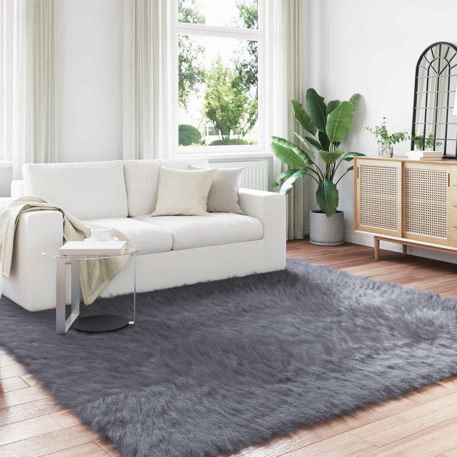 vidaXL Изкуствена овча килим TAFALLA Антрацит 240 x 240 cm Полиестер