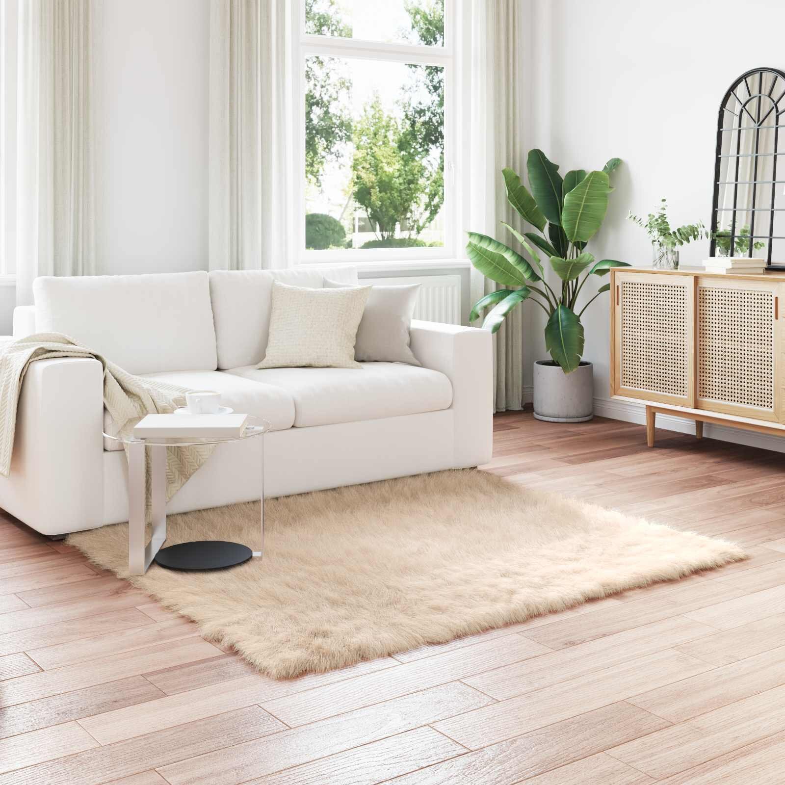 vidaXL Изкуствена овча килим TAFALLA Бежово 160 x 160 cm Полиестер