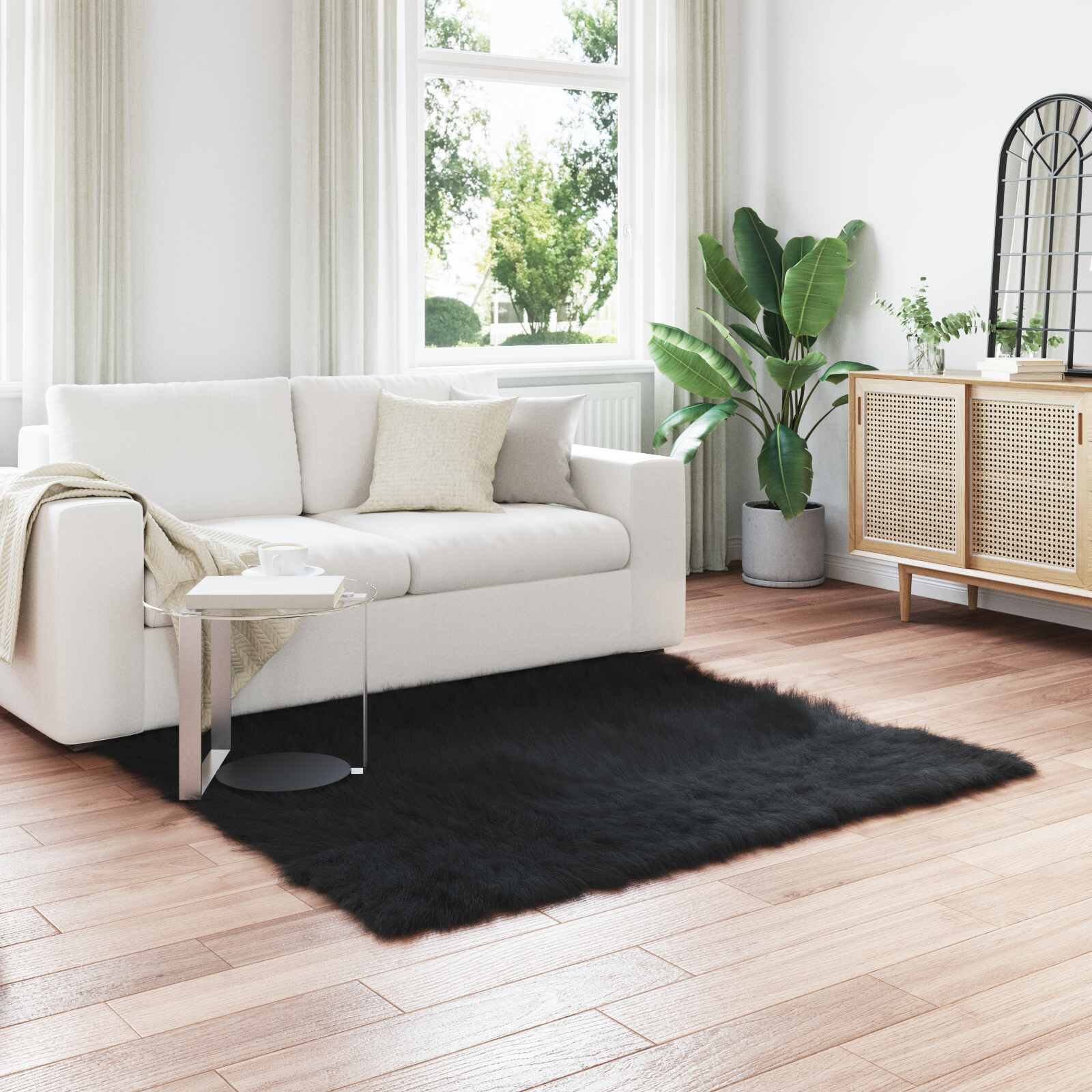 vidaXL Изкуствена овча килим TAFALLA Черно 120 x 120 cm Полиестер