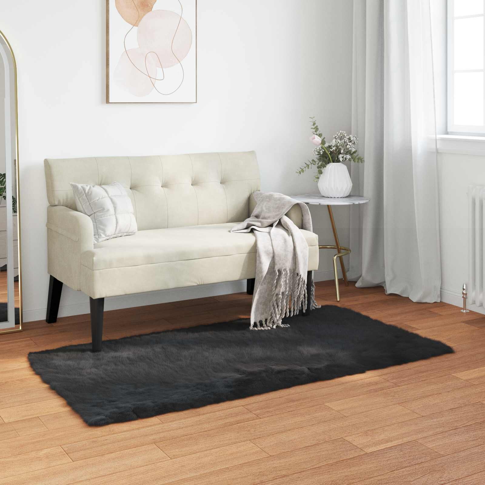 vidaXL Изкуствена овча килим TAFALLA Черно 60 x 110 cm Полиестер