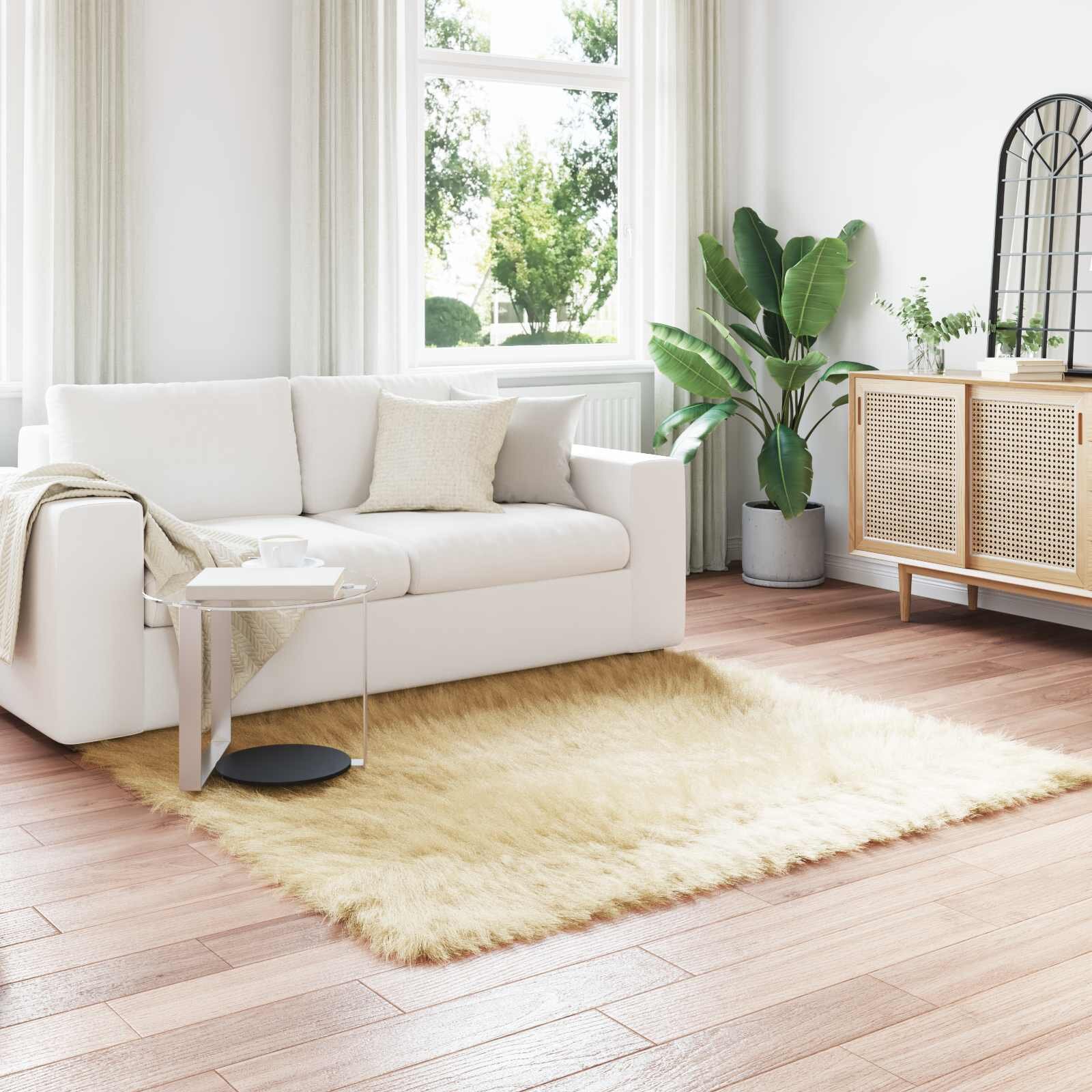 vidaXL Изкуствена овча килим TAFALLA Кремаво 120 x 120 cm Полиестер
