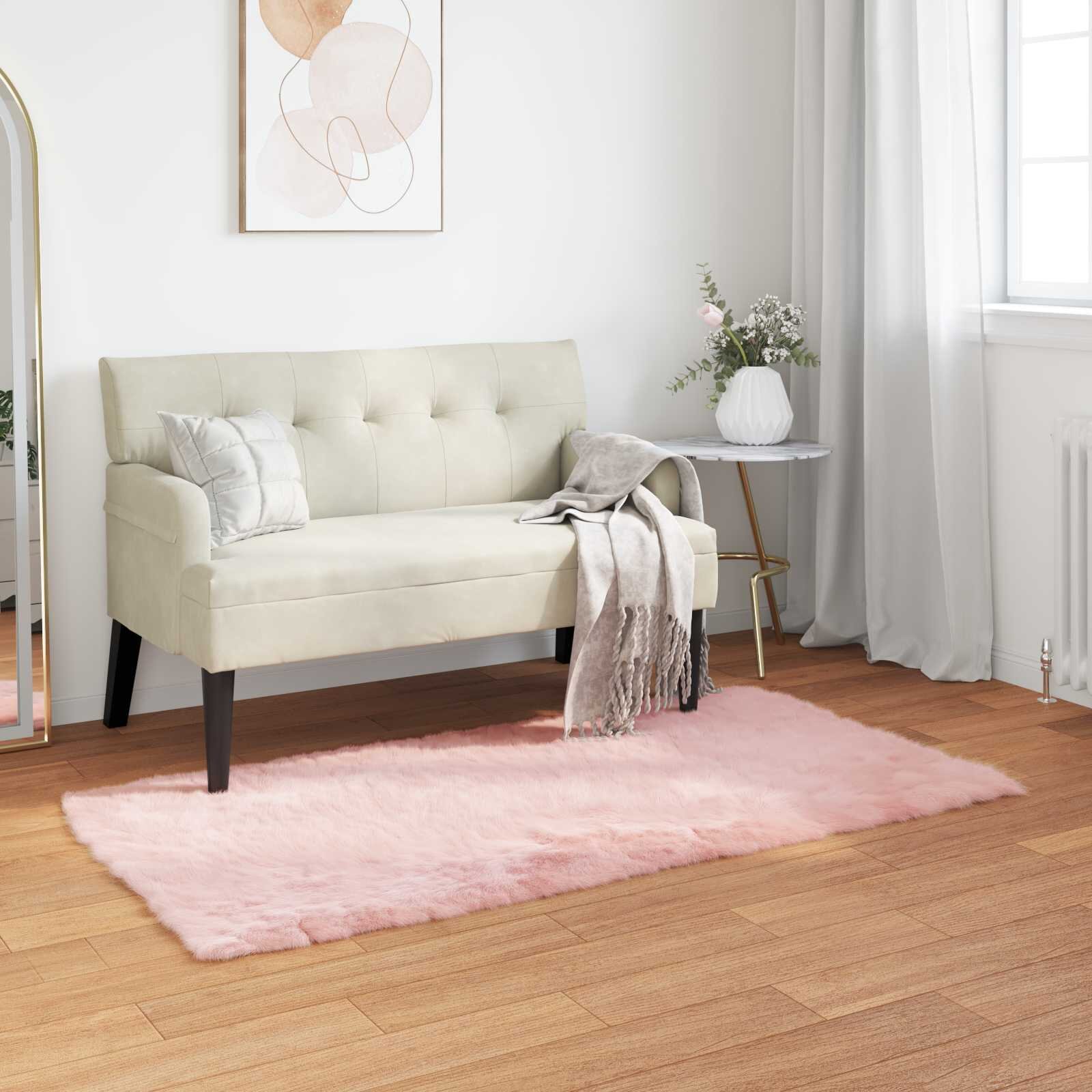 vidaXL Изкуствена овча килим TAFALLA Розово 80 x 150 cm Полиестер