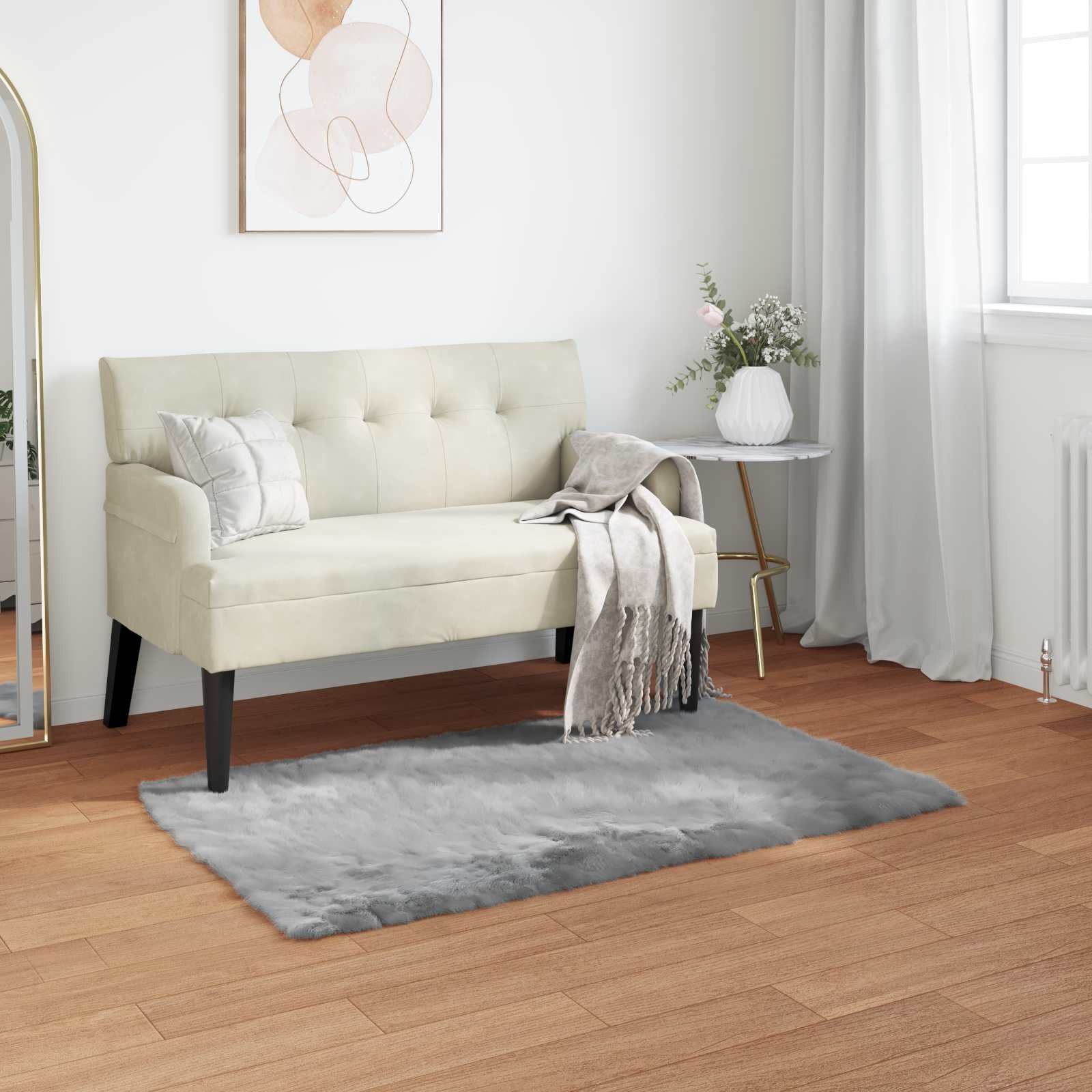 vidaXL Изкуствена овча килим TAFALLA Сиво 60 x 110 cm Полиестер
