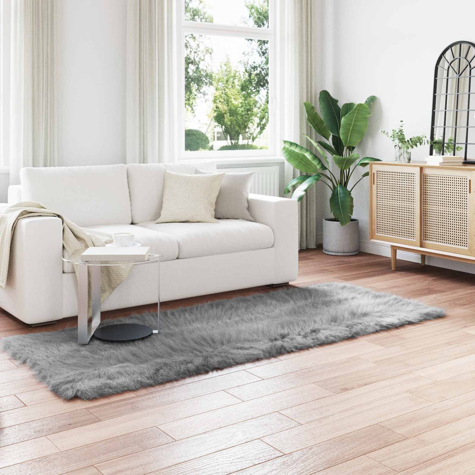 vidaXL Изкуствена овча килим TAFALLA Сиво 80 x 250 cm Полиестер
