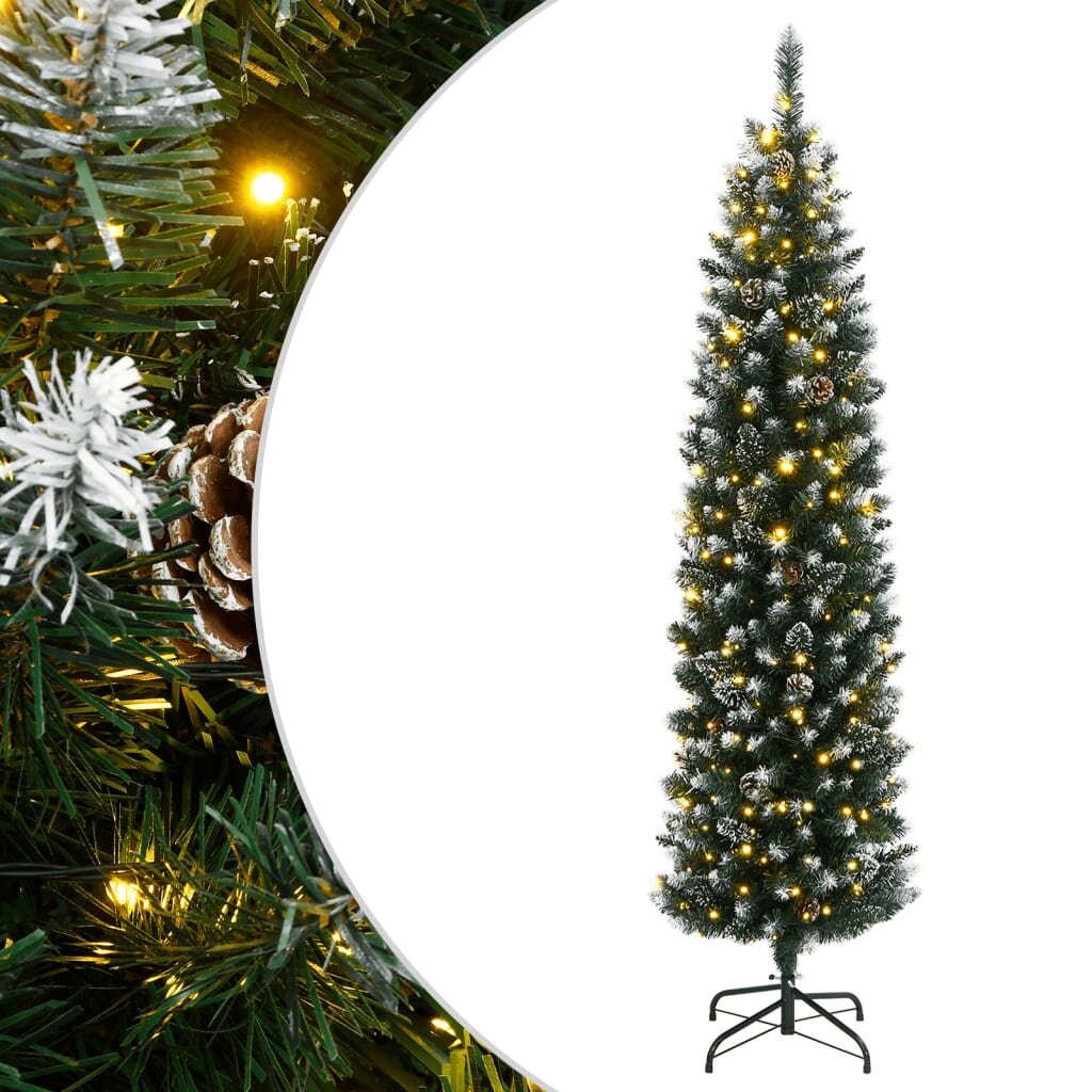 vidaXL Изкуствена тънка коледна елха 150 LED 120 см