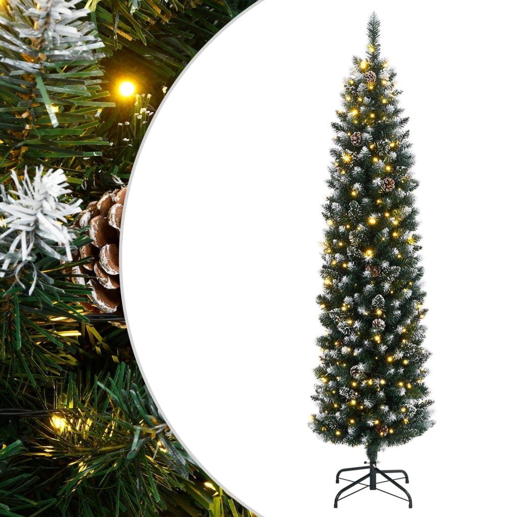 vidaXL Изкуствена тънка коледна елха 300 LED 180 см