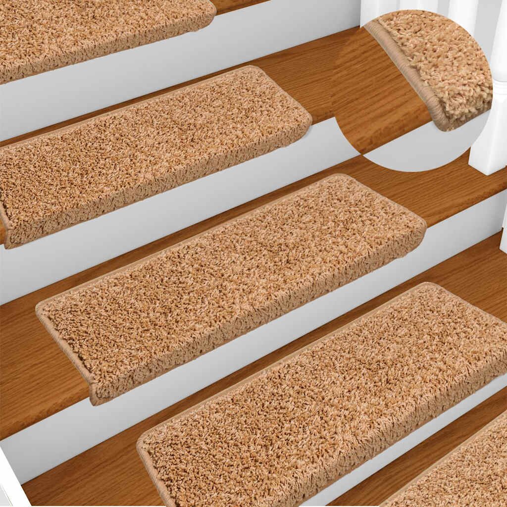 vidaXL Изтривалки за стълби 15 бр. 65x21x4 см бежови с правоъгълен кант