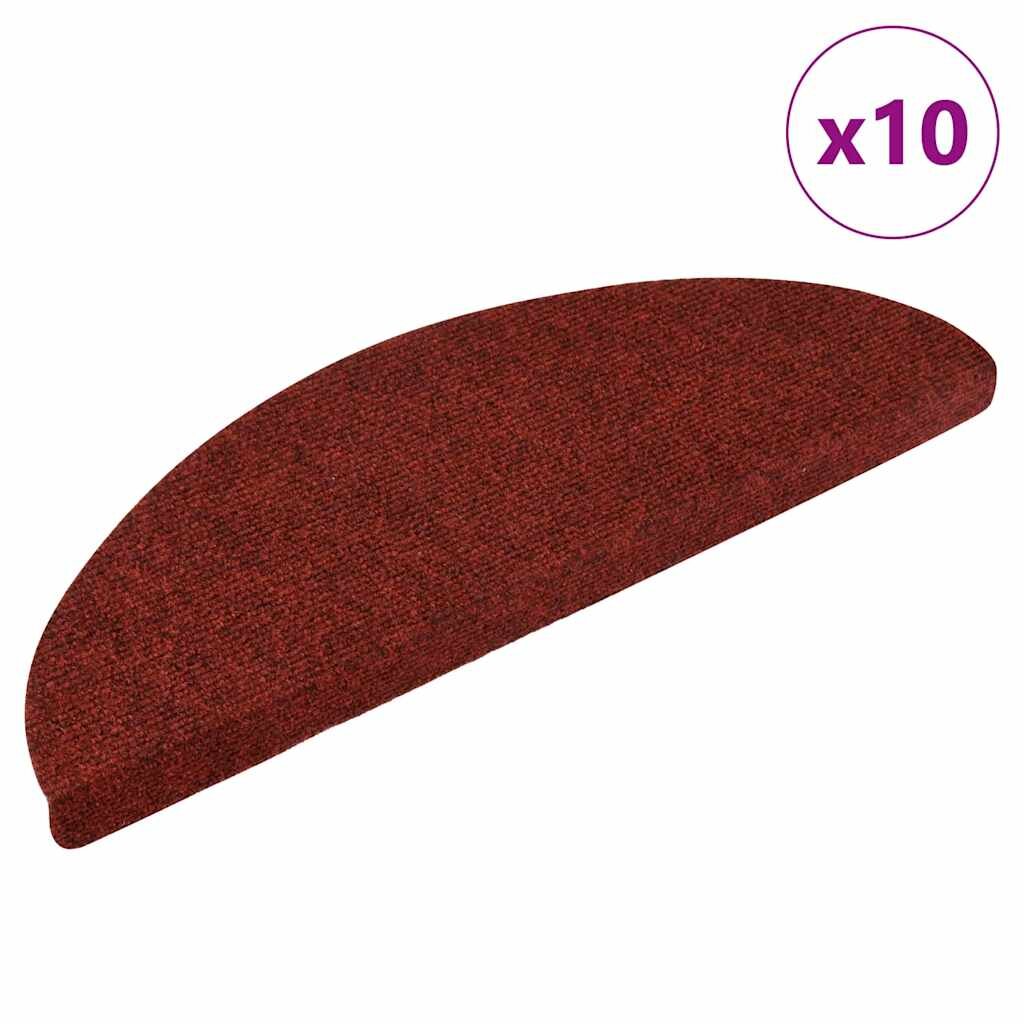 vidaXL Изтривалки за стълби самозалепващи се 10 бр. 56x17x3 см бордо червени полукръгли