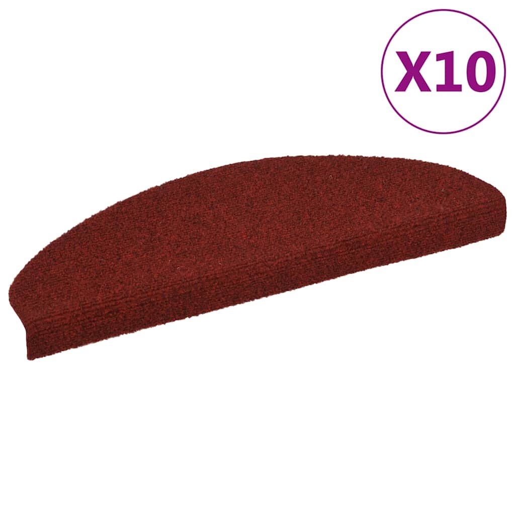 vidaXL Изтривалки за стълби самозалепващи се 10 бр. 65x21x4 см бордо червени полукръгли големи