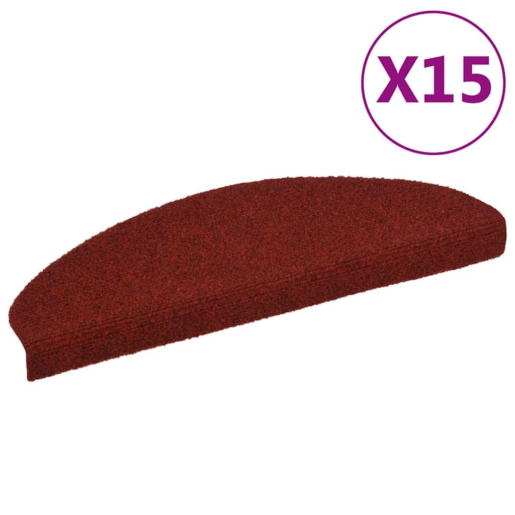 vidaXL Изтривалки за стълби самозалепващи се 15 бр. 65x21x4 см бордо червени полукръгли големи