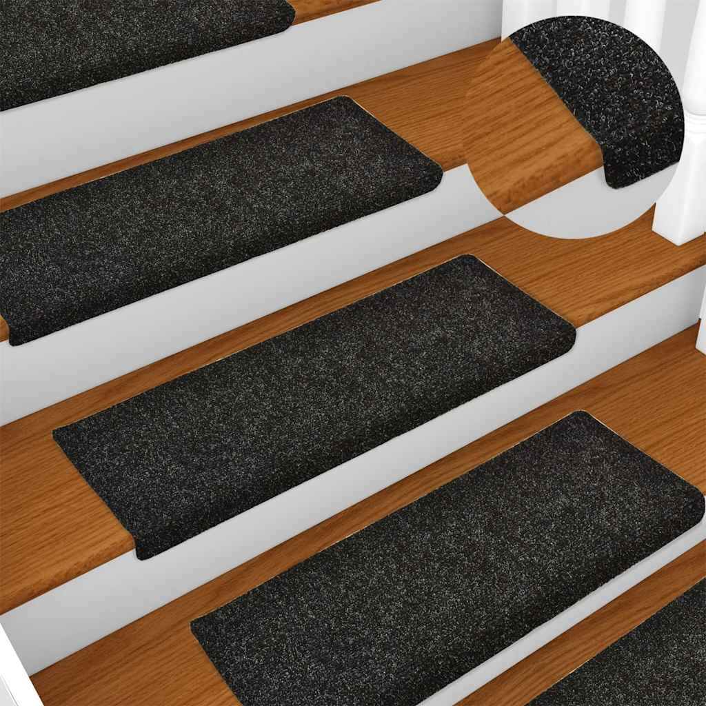 vidaXL Изтривалки за стълби самозалепващи се 15 бр. 65x21x4 см черни с правоъгълен кант