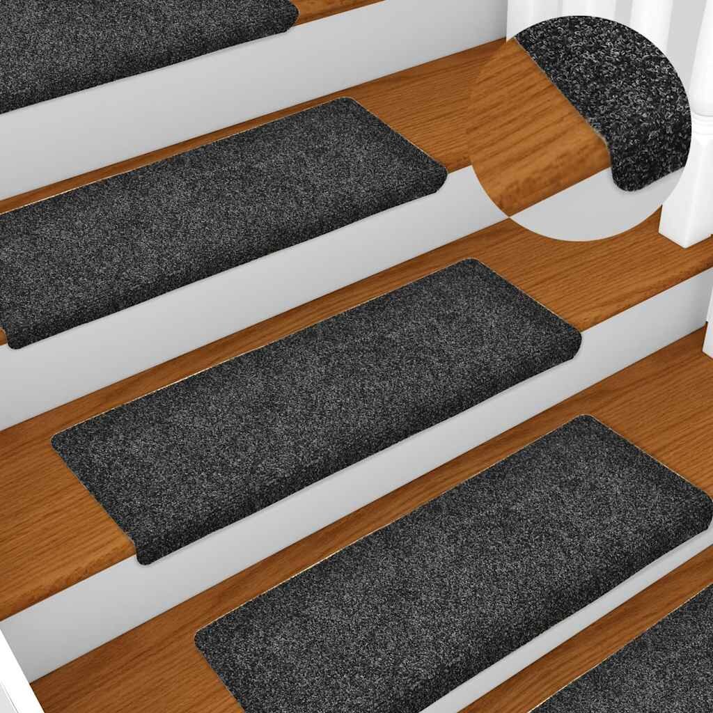 vidaXL Изтривалки за стълби самозалепващи се 15 бр. 65x21x4 см тъмносиви с правоъгълен кант