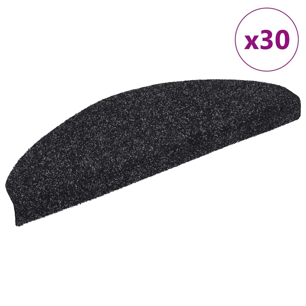 vidaXL Изтривалки за стълби самозалепващи се 30 бр. 65x21x4 см черни полукръгли големи
