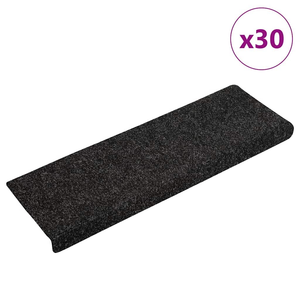 vidaXL Изтривалки за стълби самозалепващи се 30 бр. 65x21x4 см черни с правоъгълен кант