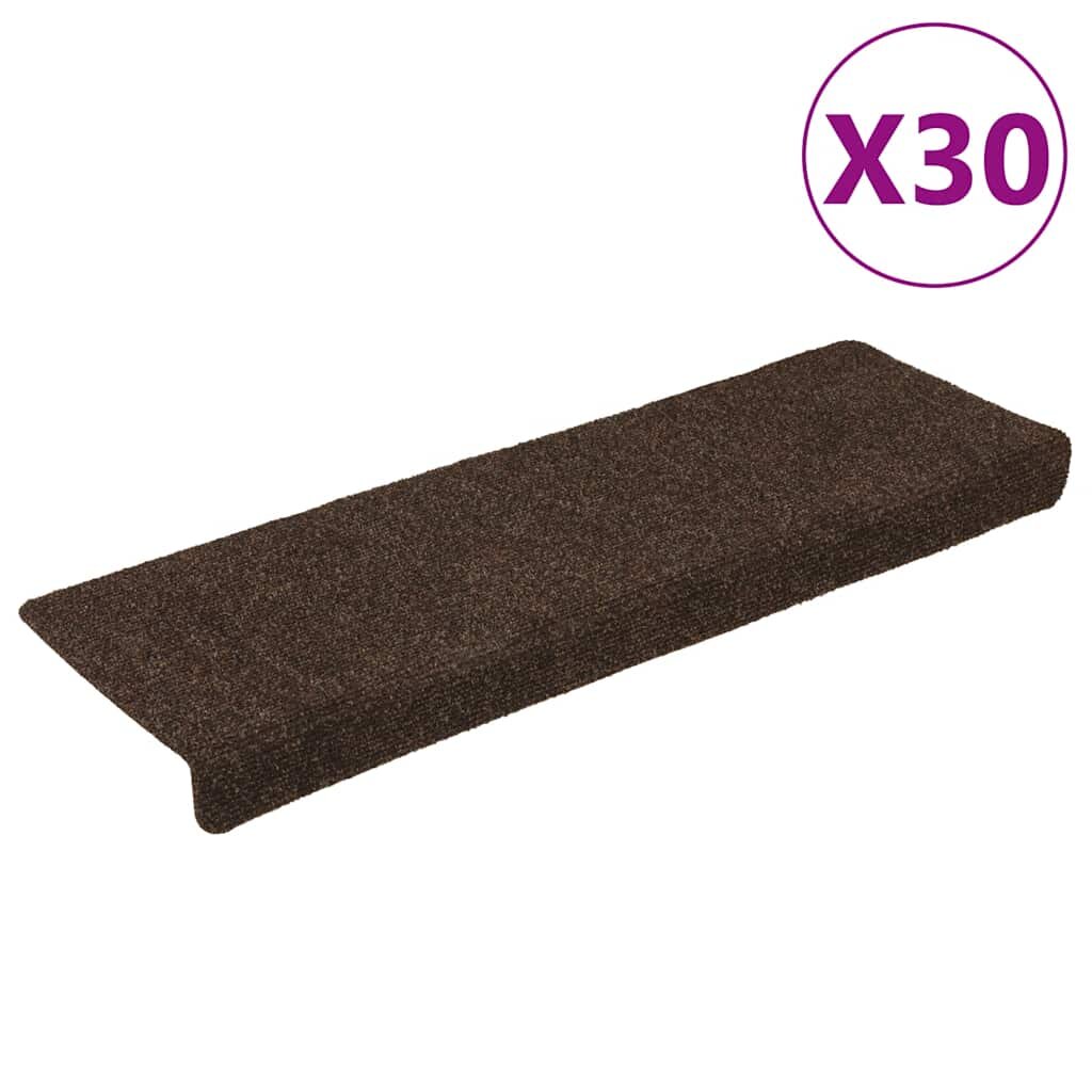 vidaXL Изтривалки за стълби самозалепващи се 30 бр. 65x21x4 см кафяви с правоъгълен кант