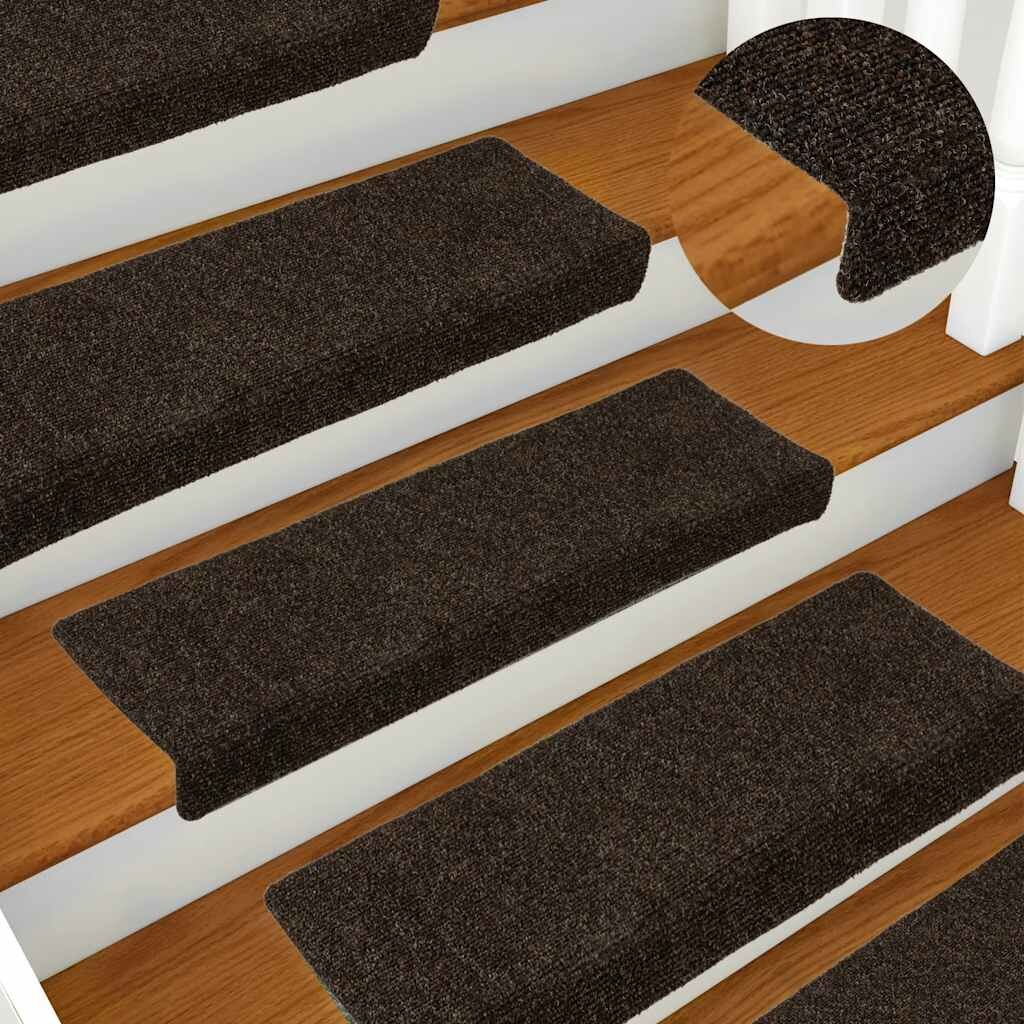 vidaXL Изтривалки за стълби самозалепващи се 30 бр. 65x21x4 см тъмнокафяви правоъгълни кант