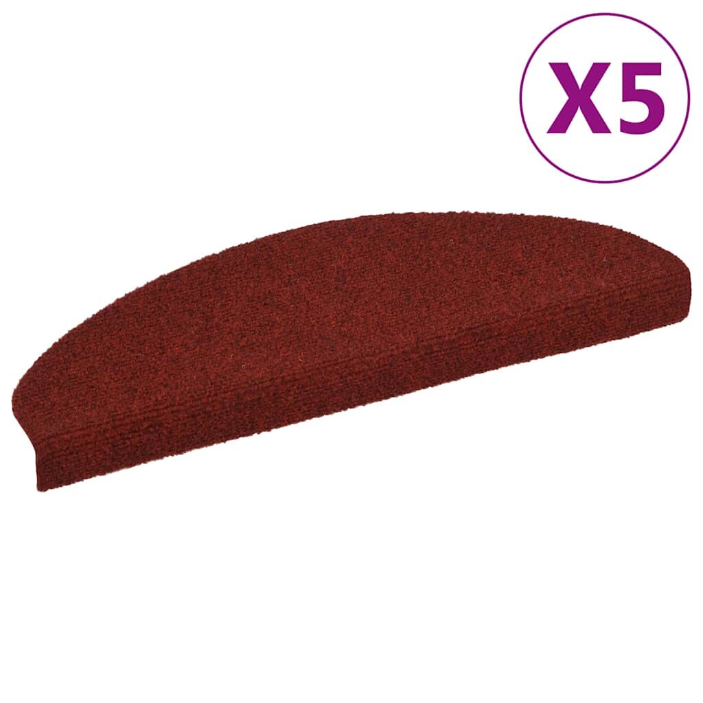vidaXL Изтривалки за стълби самозалепващи се 5 бр. 65x21x4 см бордо червени полукръгли големи