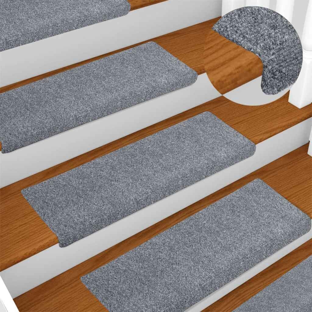vidaXL Изтривалки за стълби самозалепващи се 5 бр. 65x21x4 см светлосиви правоъгълни кант