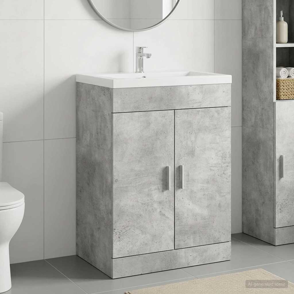 vidaXL Кабинет под мивка за баня Бетонно сиво 56 x 375 x 81 см