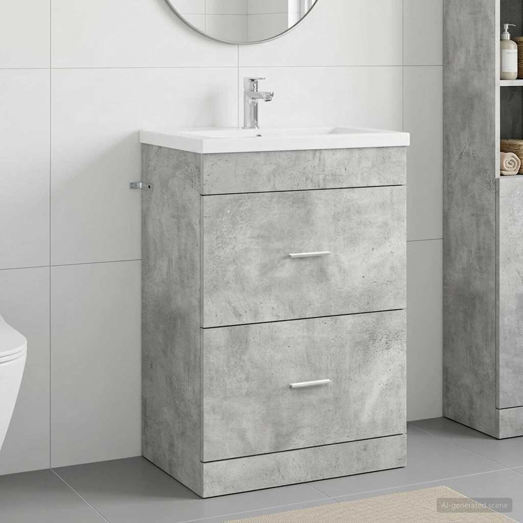 vidaXL Кабинет под мивка за баня Бетонно сиво 56 x 375 x 81 см