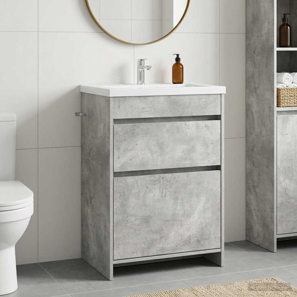 vidaXL Кабинет под мивка за баня Бетонно сиво 56 x 375 x 81 см
