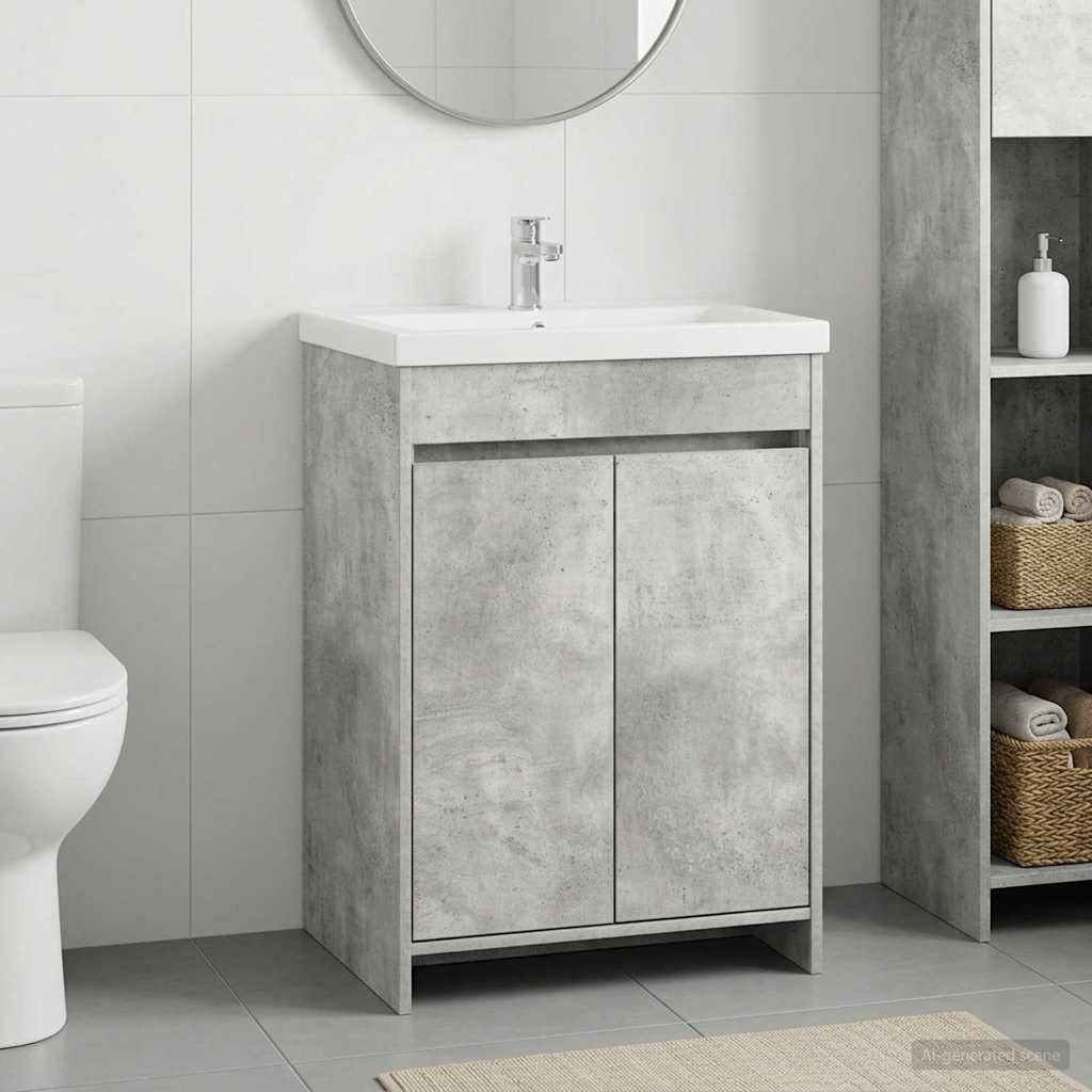 vidaXL Кабинет под мивка за баня Бетонно сиво 56 x 375 x 81 см