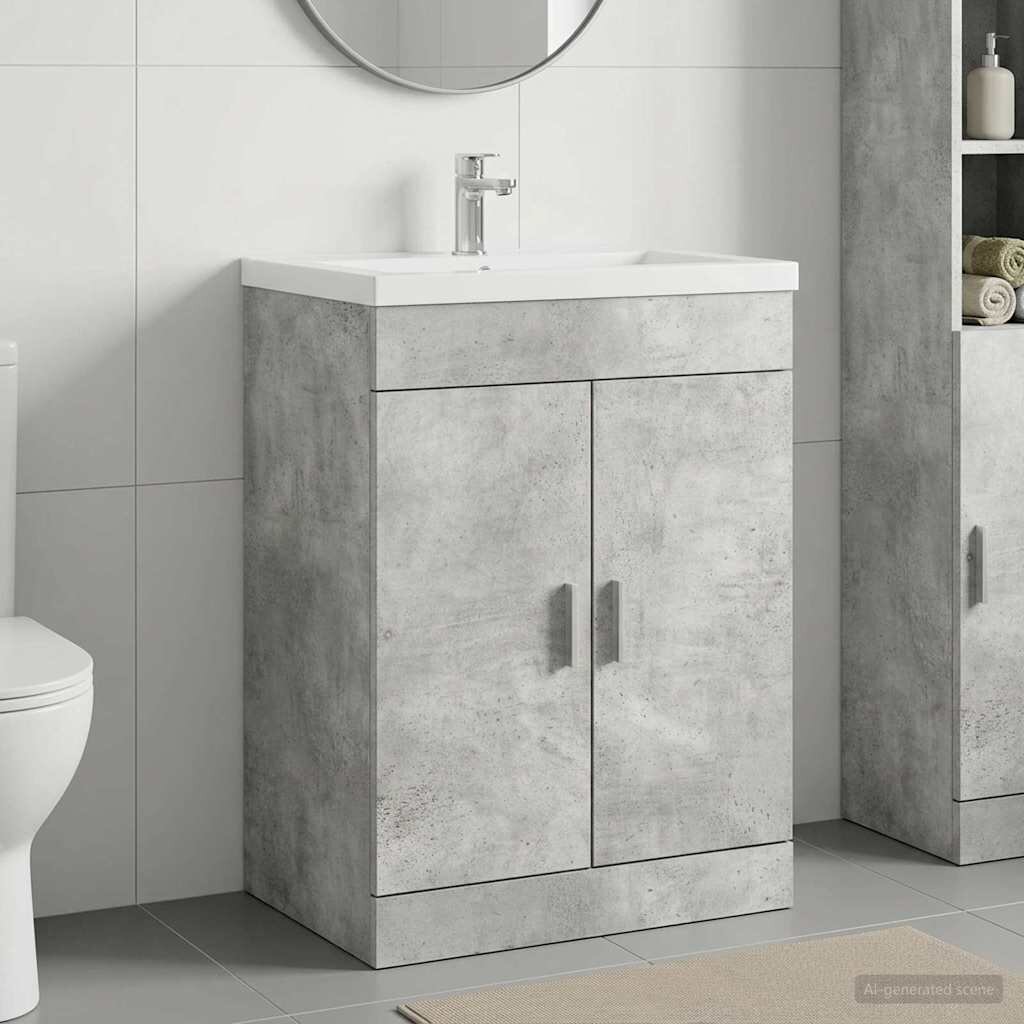 vidaXL Кабинет под мивка за баня Бетонно сиво 785 x 375 x 81 см
