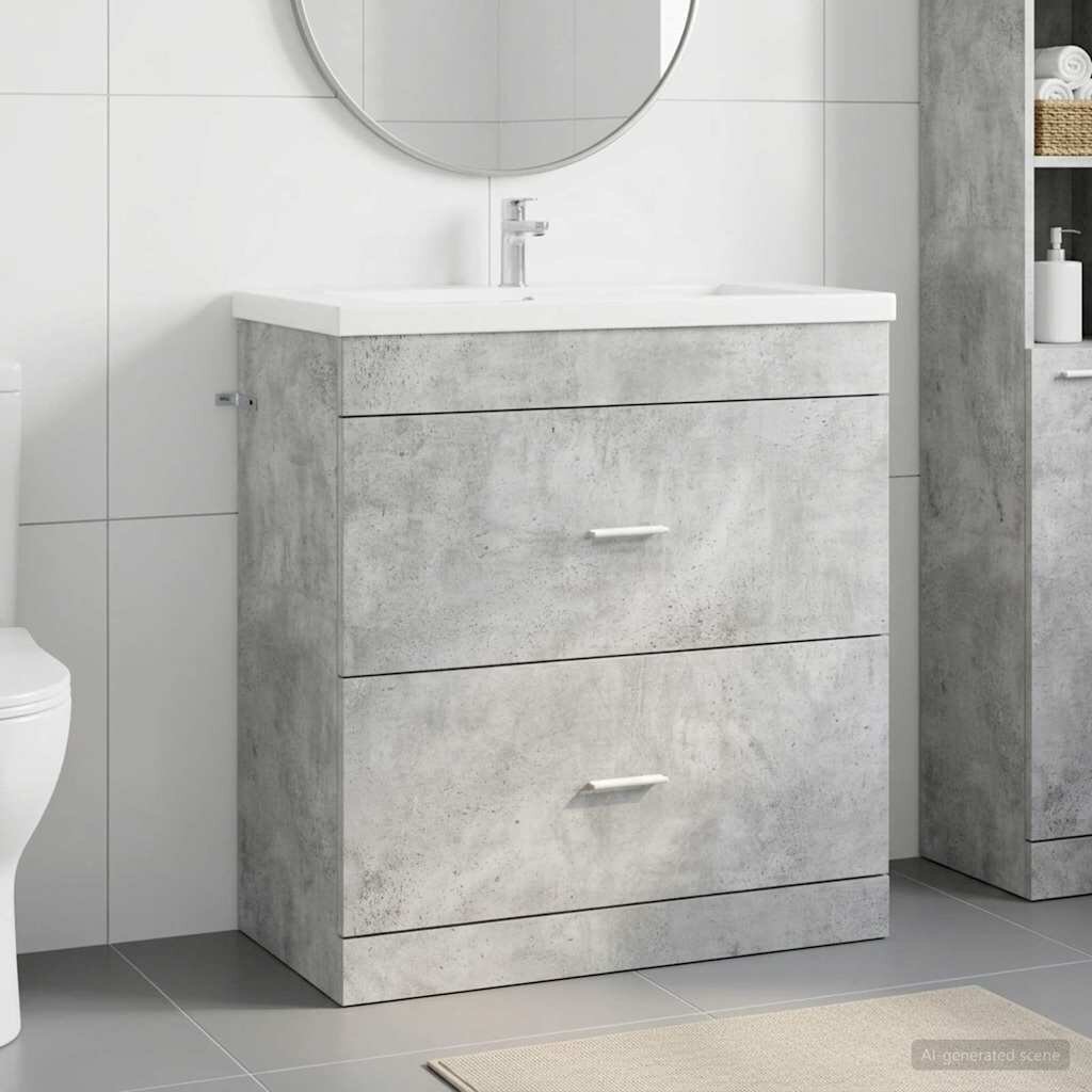 vidaXL Кабинет под мивка за баня Бетонно сиво 785 x 375 x 81 см