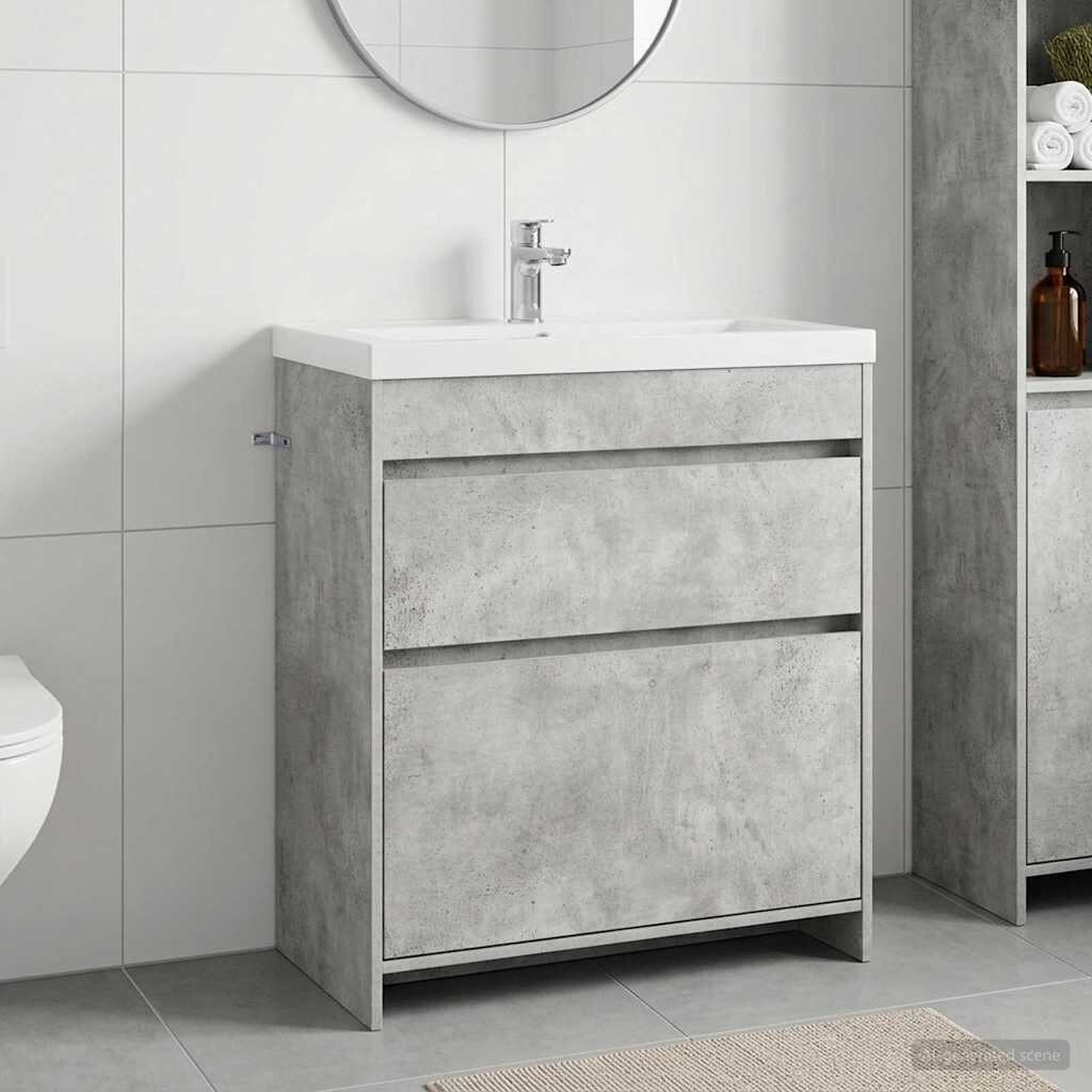 vidaXL Кабинет под мивка за баня Бетонно сиво 785 x 375 x 81 см