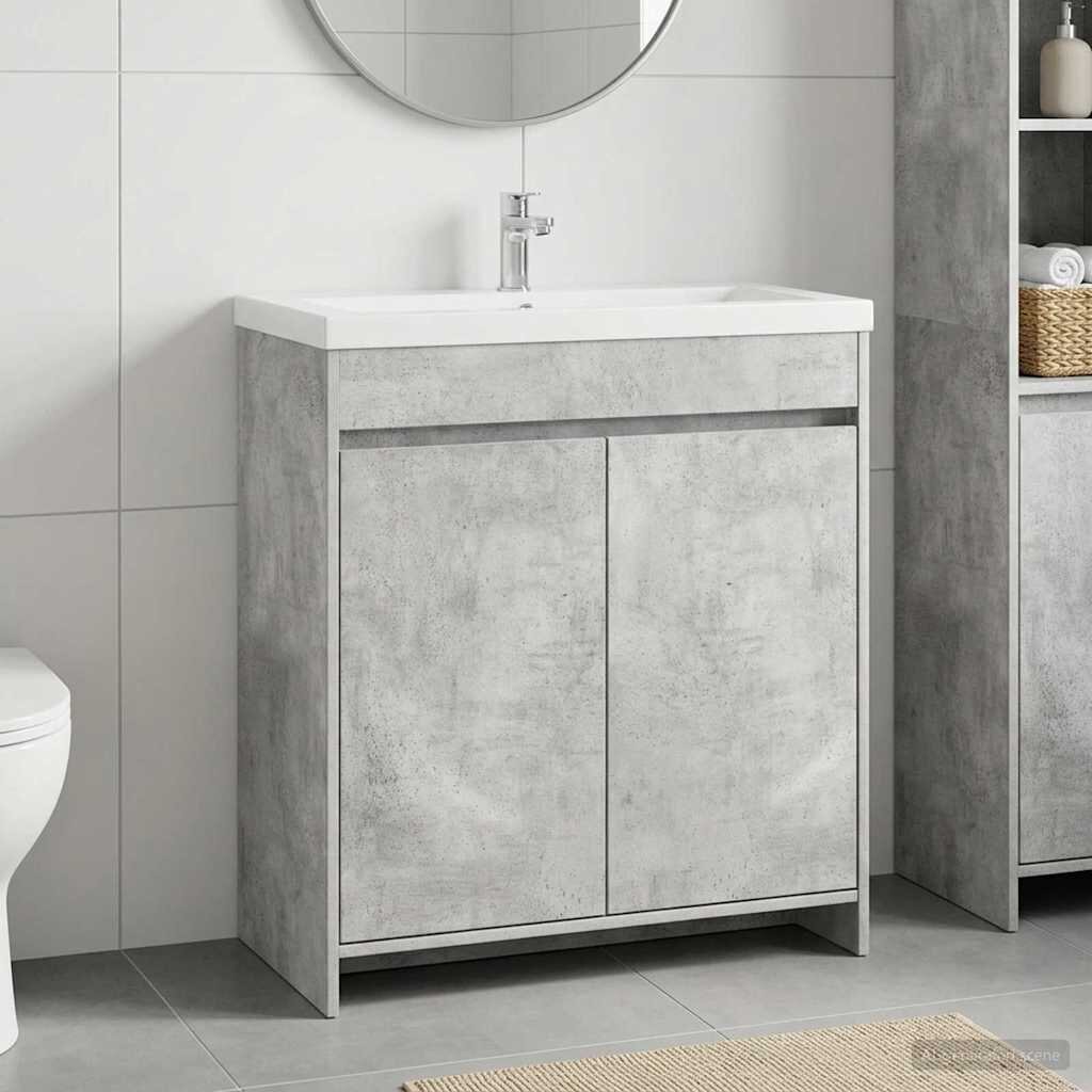 vidaXL Кабинет под мивка за баня Бетонно сиво 785 x 375 x 81 см